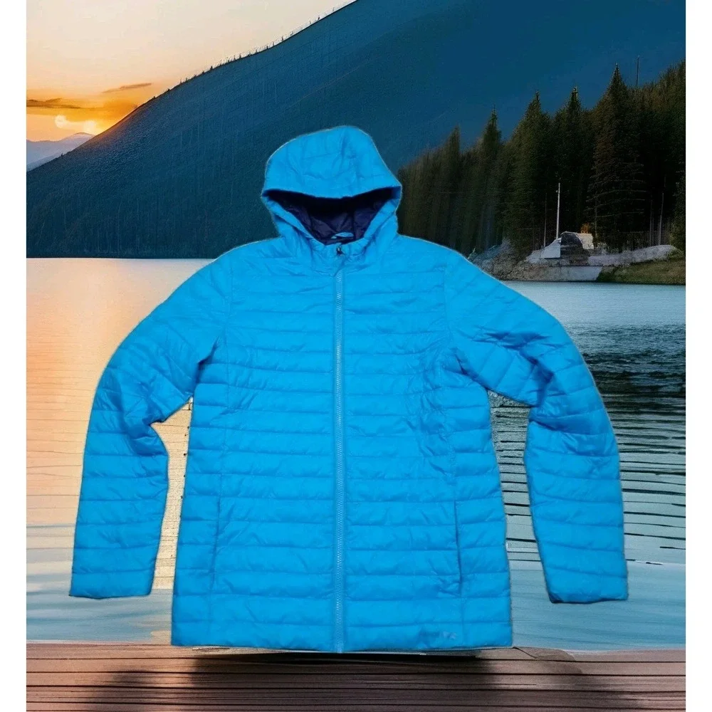 Lands End Puffer Jacket Girls XL 18-20 Blue Excellent Primaloft Hooded Outerwear